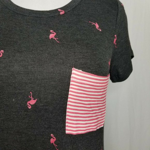 Self Esteem Charcoal Gray Tee Flamingo Pocket Top - Picture 3 of 8